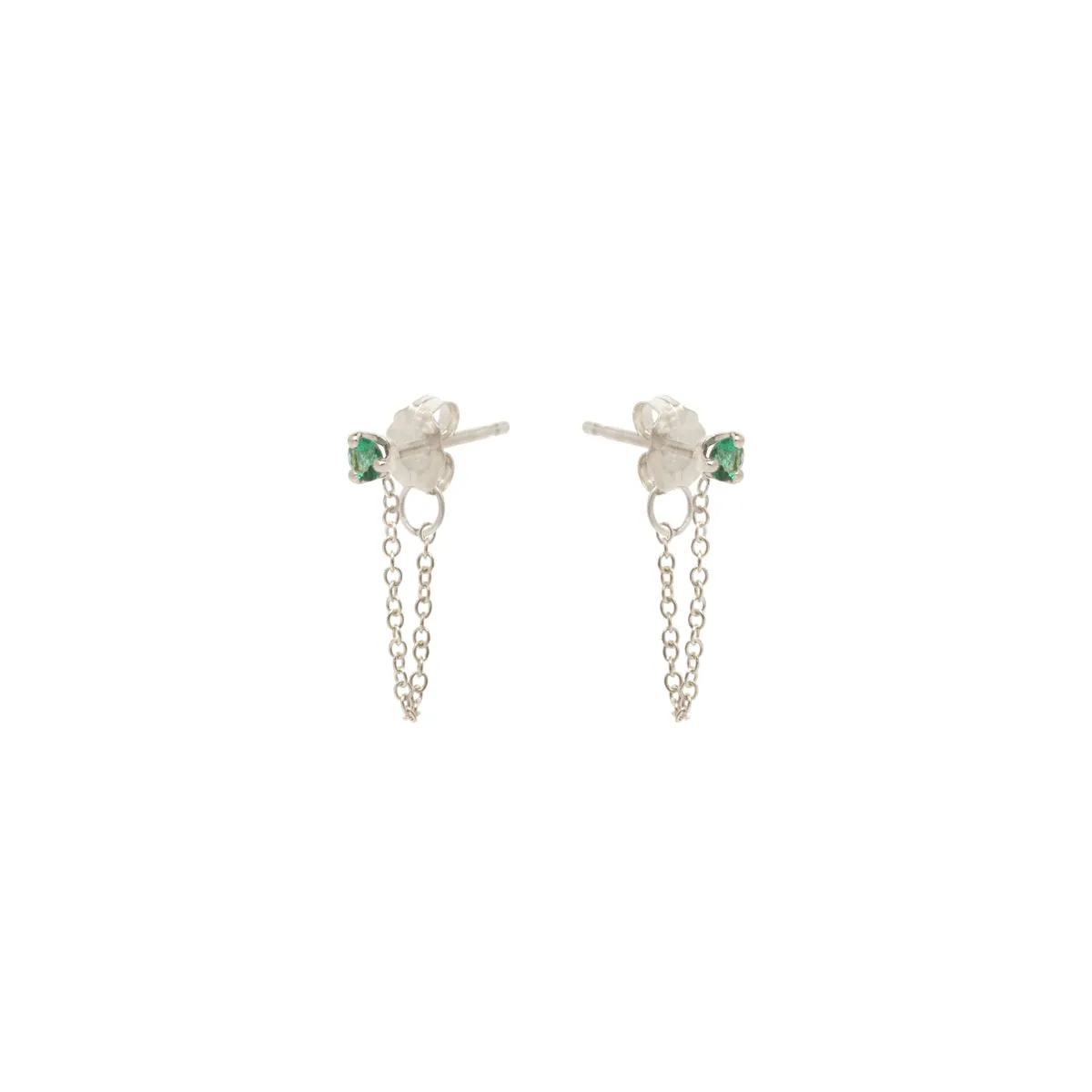 14k Prong Emerald Chain Huggie Earrings