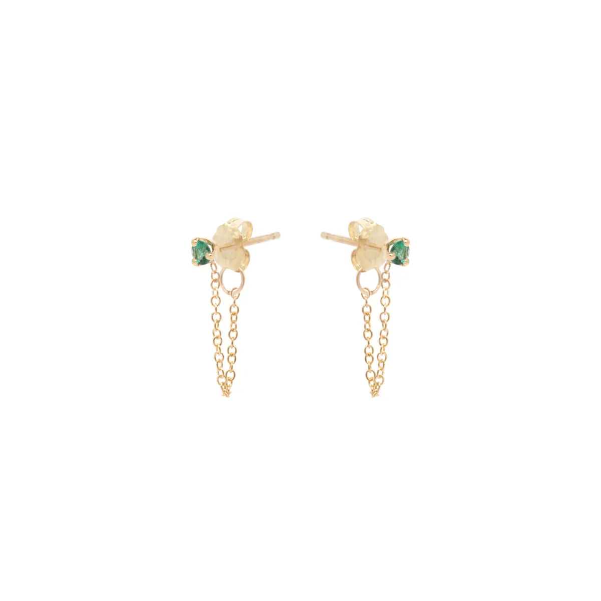 14k Prong Emerald Chain Huggie Earrings