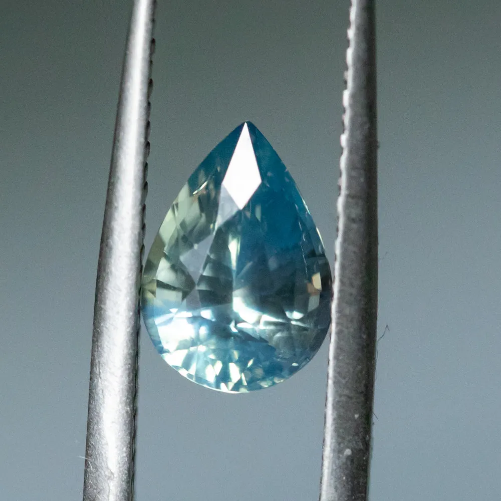 2.07CT MADAGASCAR PEAR SAPPHIRE, UNTREATED, PARTI LIGHT BLUE GREEN, 9.34X6.6X4.88MM