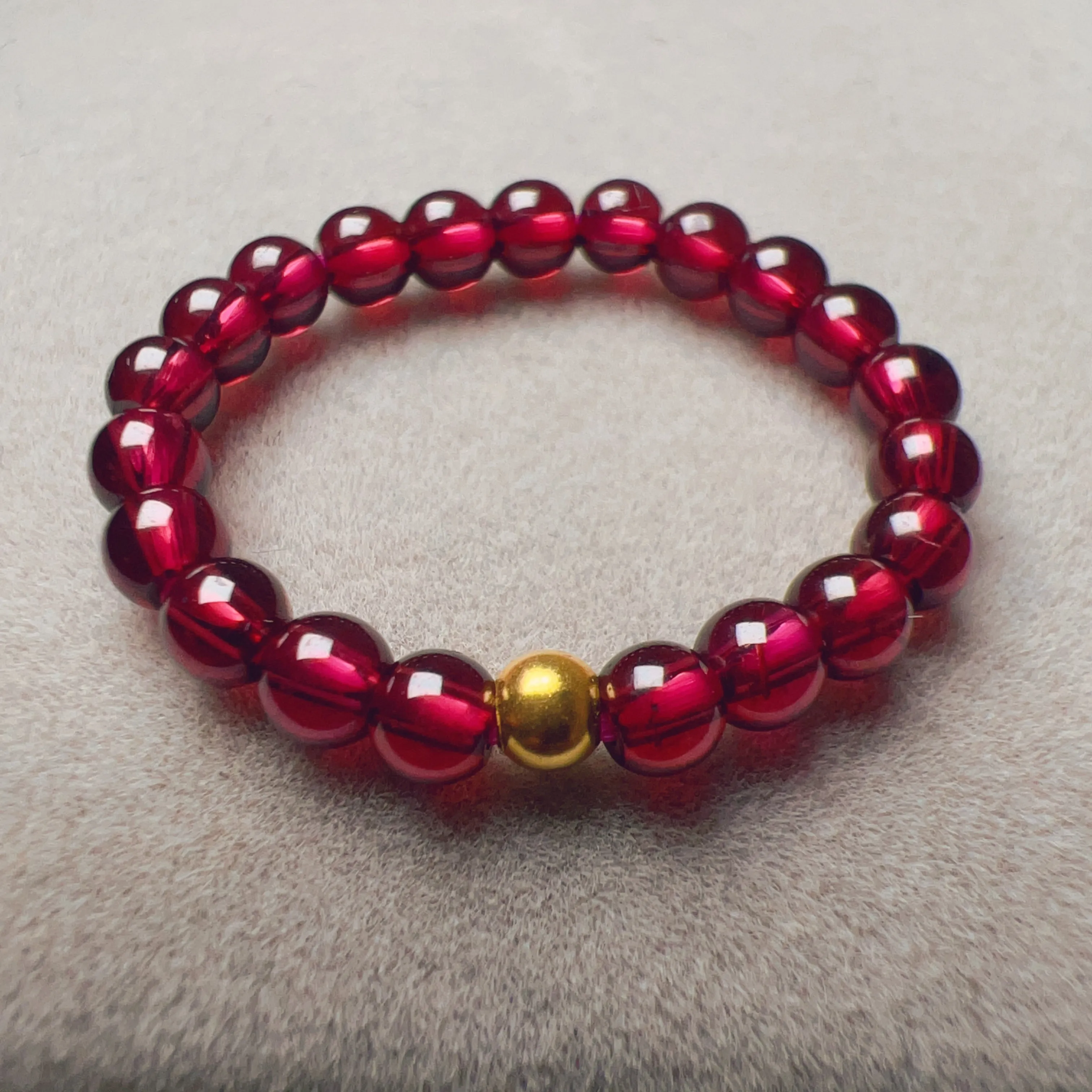 3mm Protection Red Garnet Crystal Ring with 18K Yellow Gold Bead | Root Chakra Healing Stone Jewelry