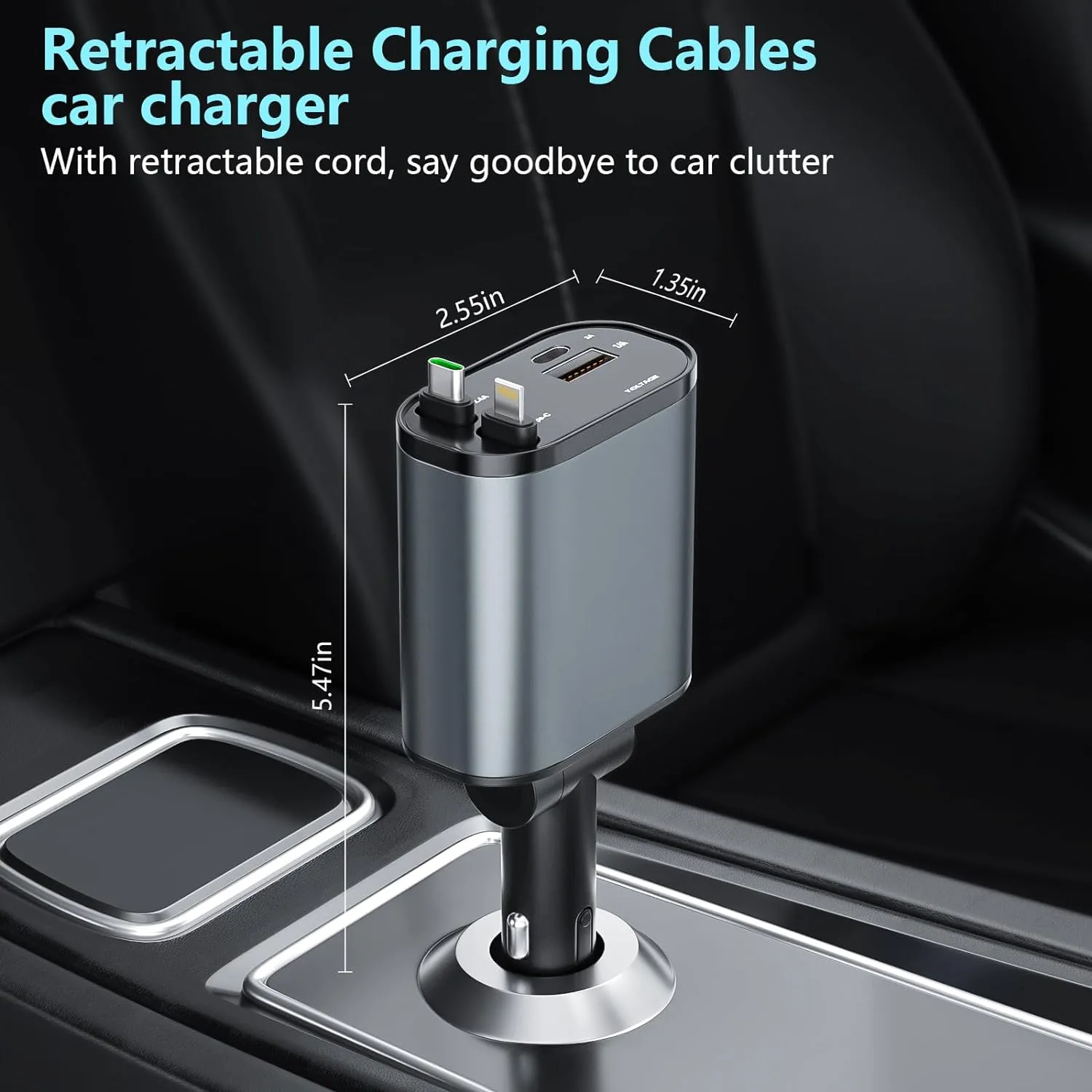 4 in 1 Retractable Fast Car Phone Charger 120W (Type-C, iOS, USB-C & USB interface)