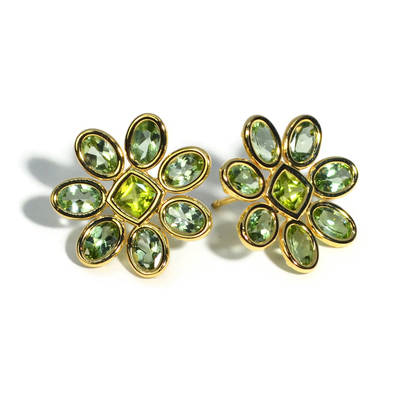 A & Furst - Fiori - Button Earrings with Mint Tourmaline and Peridot, 18k Yellow Gold