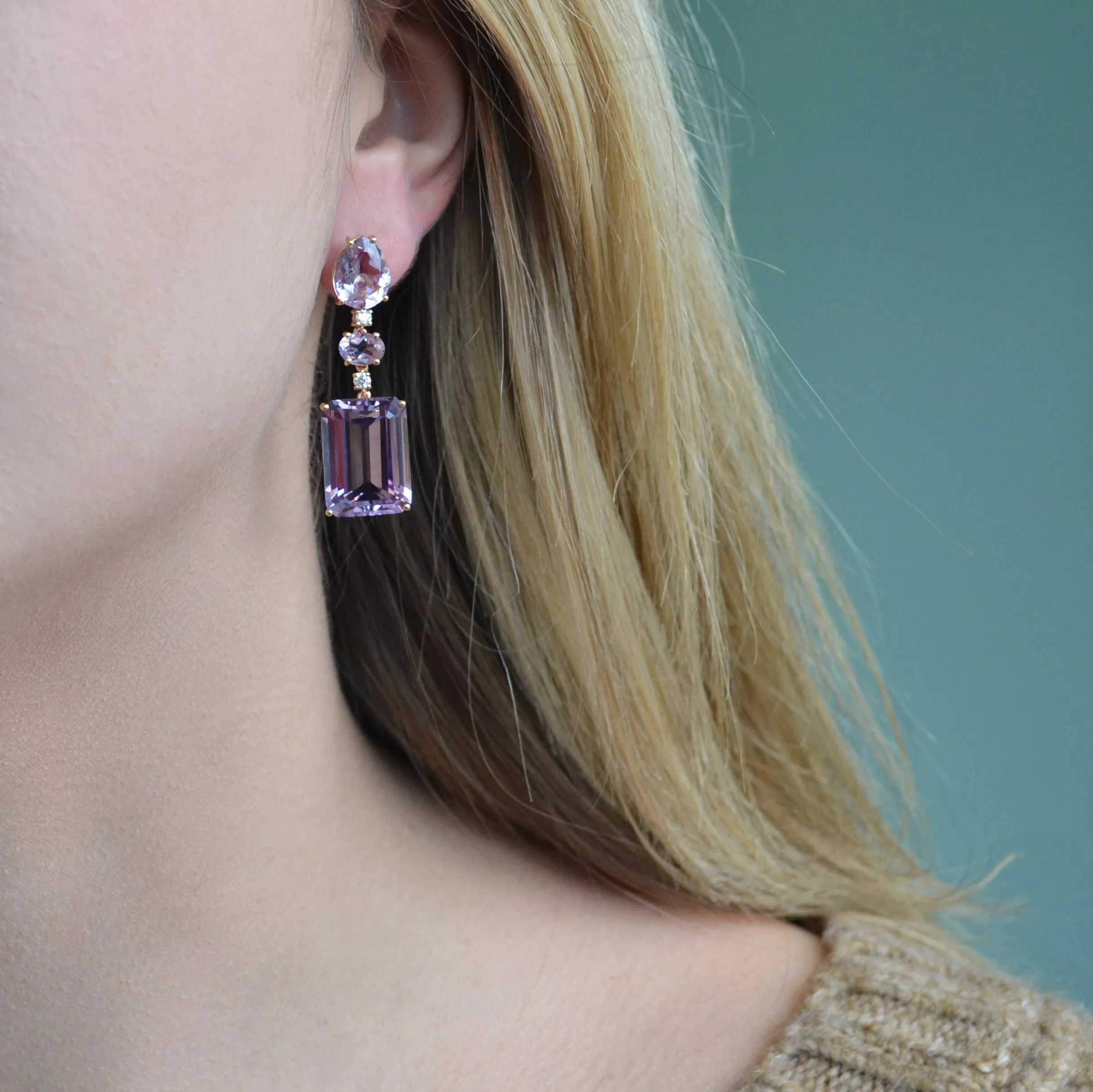 A & Furst - Party - Drop Earrings with Rose de France and Diamonds, 18k Rose Gold