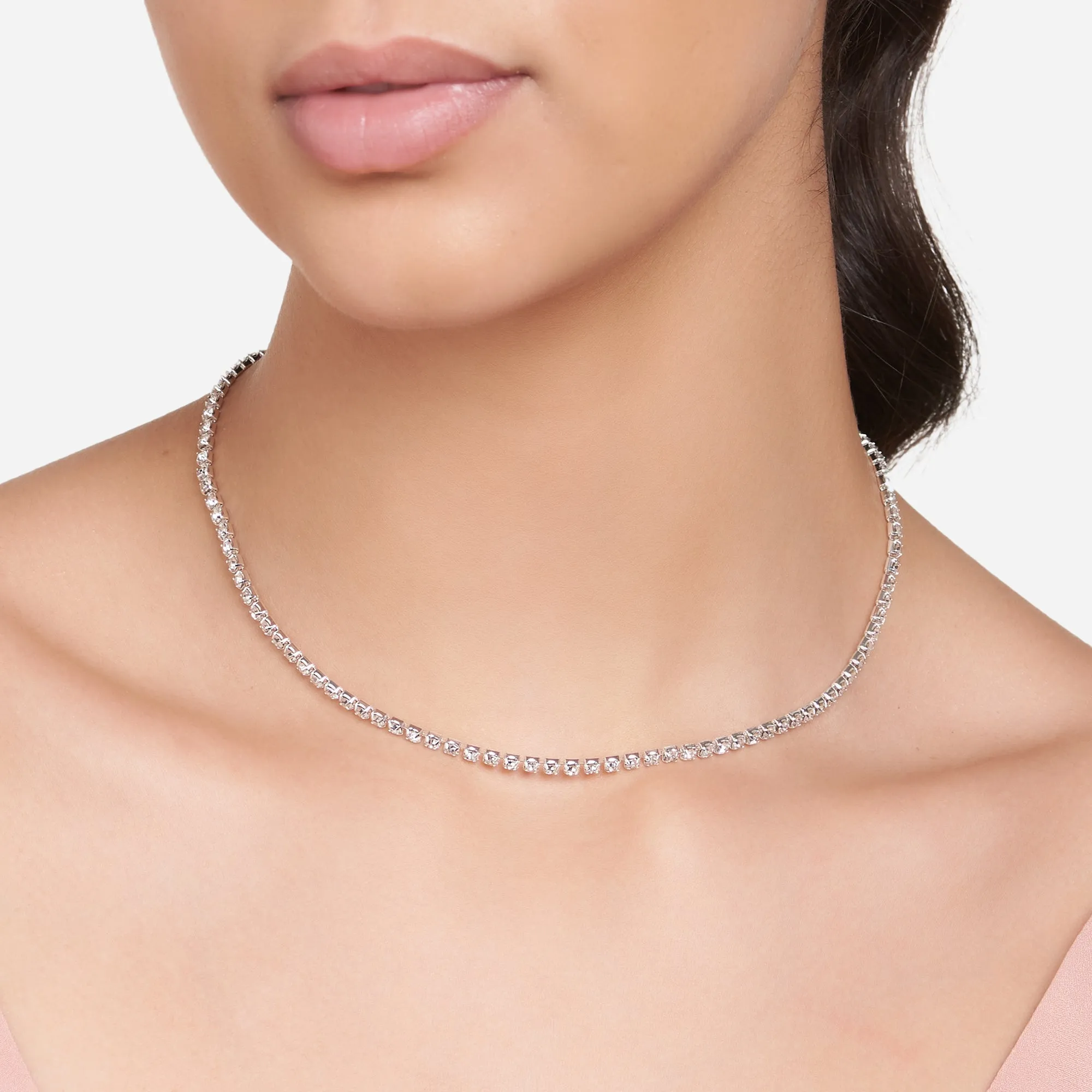 Accessorize London Women's Silver Crystal Tennis Necklace