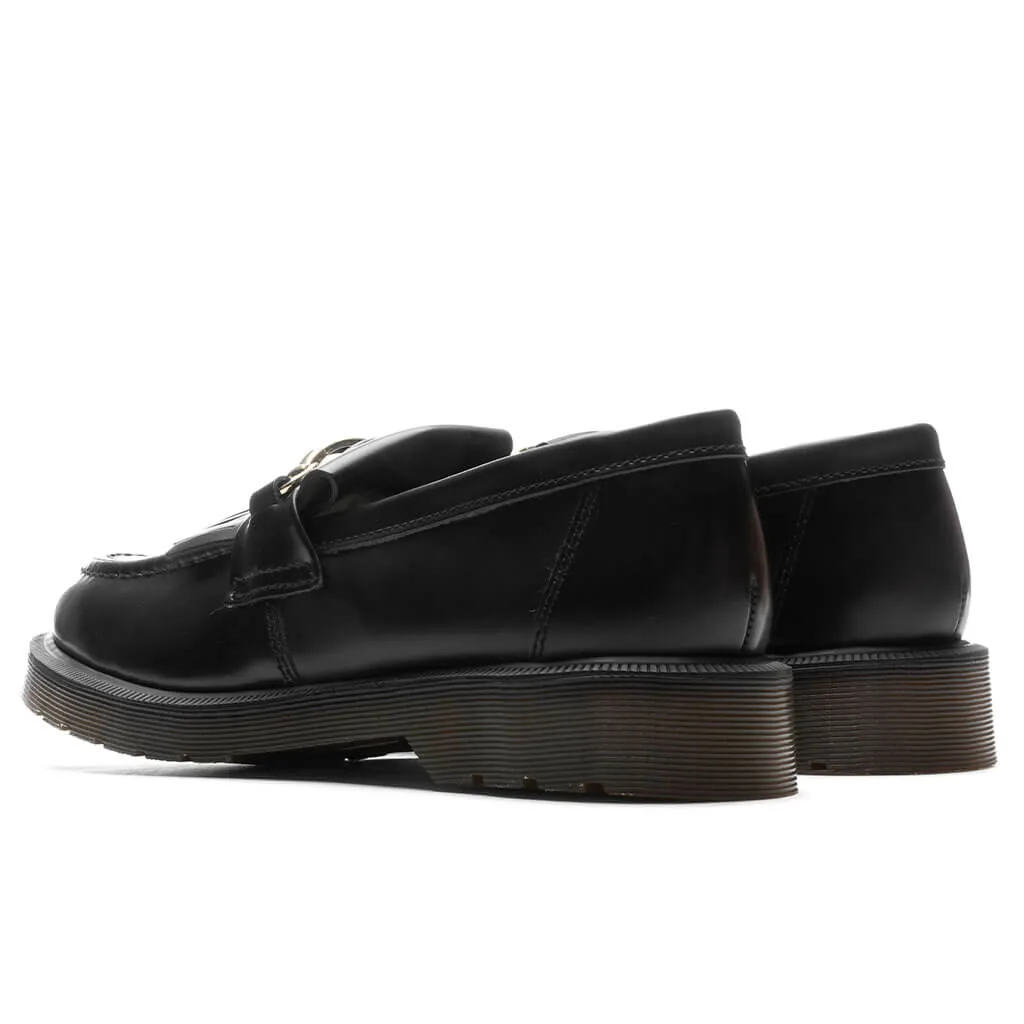 Adrian Snaffle Smooth Leather Kiltie Loafers - Black Polished Smooth