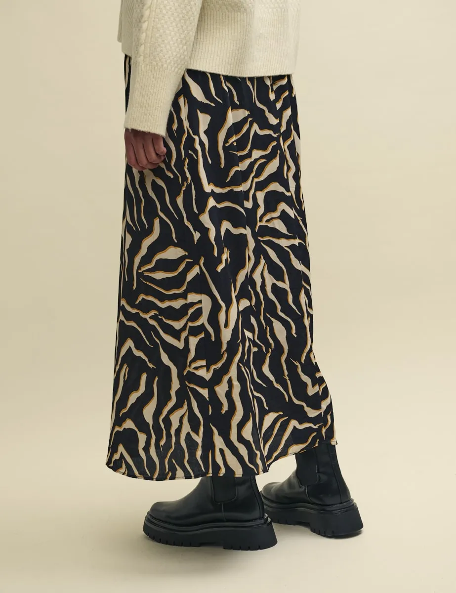 Animal Print Drawstring Waist Midaxi Skirt