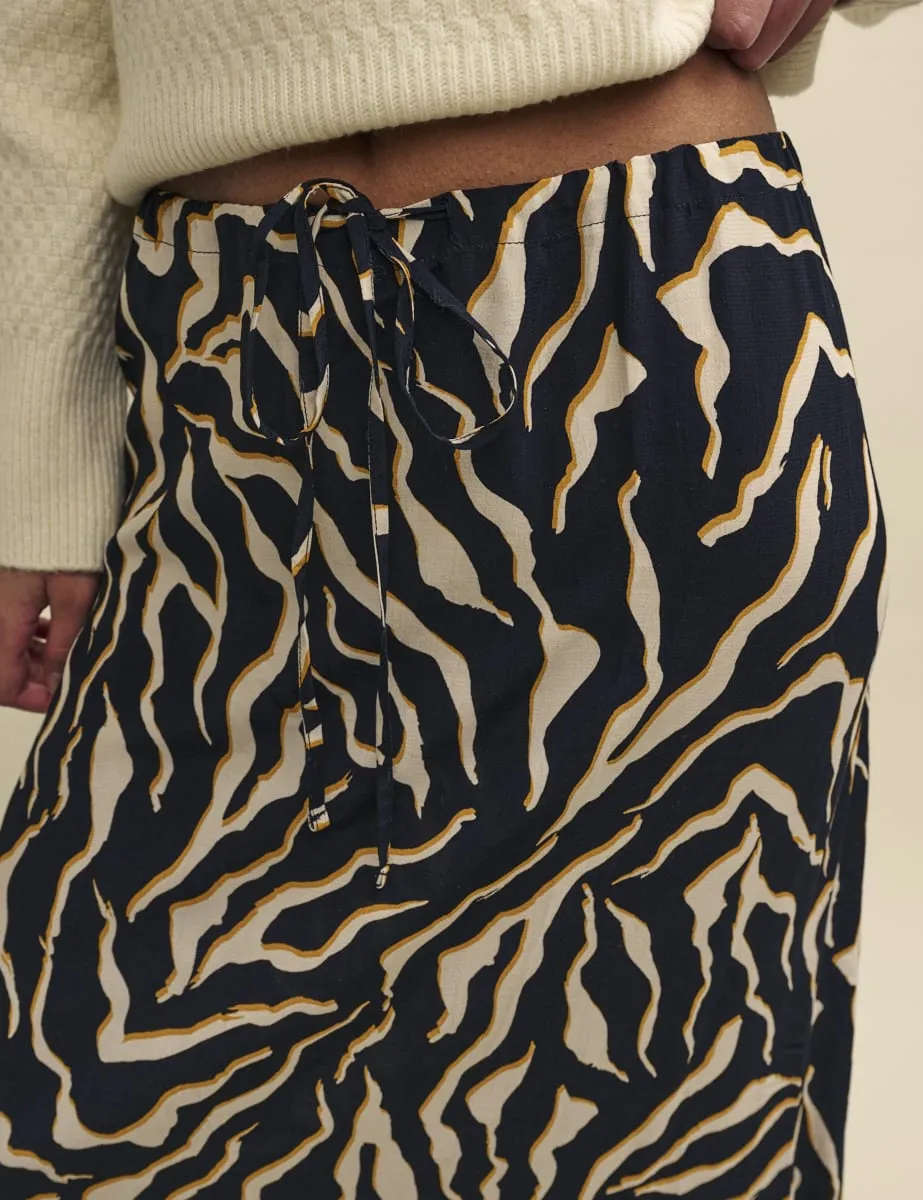 Animal Print Drawstring Waist Midaxi Skirt