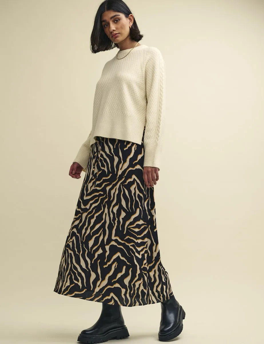 Animal Print Drawstring Waist Midaxi Skirt