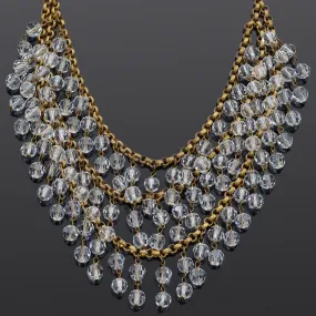 Antique Faceted Crystal Gold Filled Beaded Bib Statement Necklace