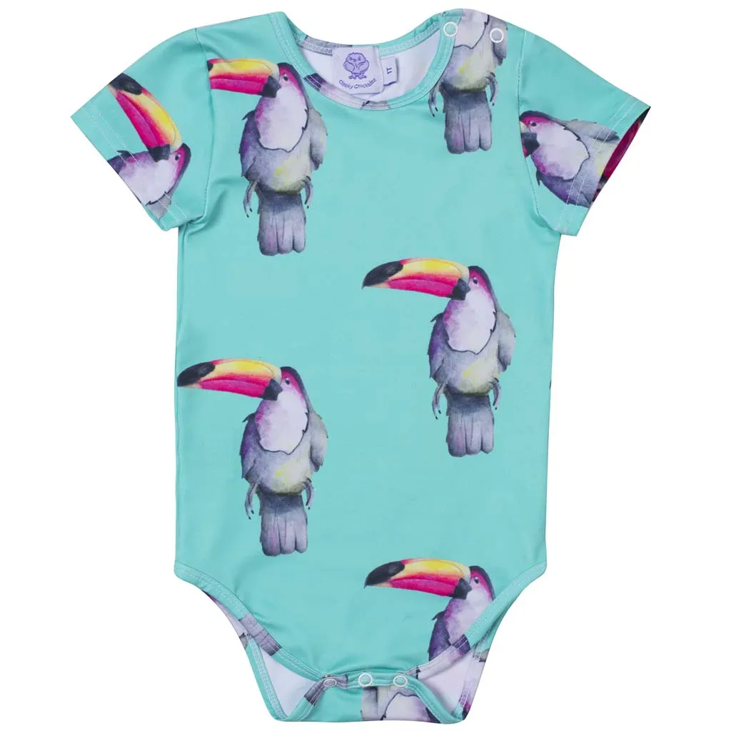 Aqua Green Toucan Short Sleeve Onesie