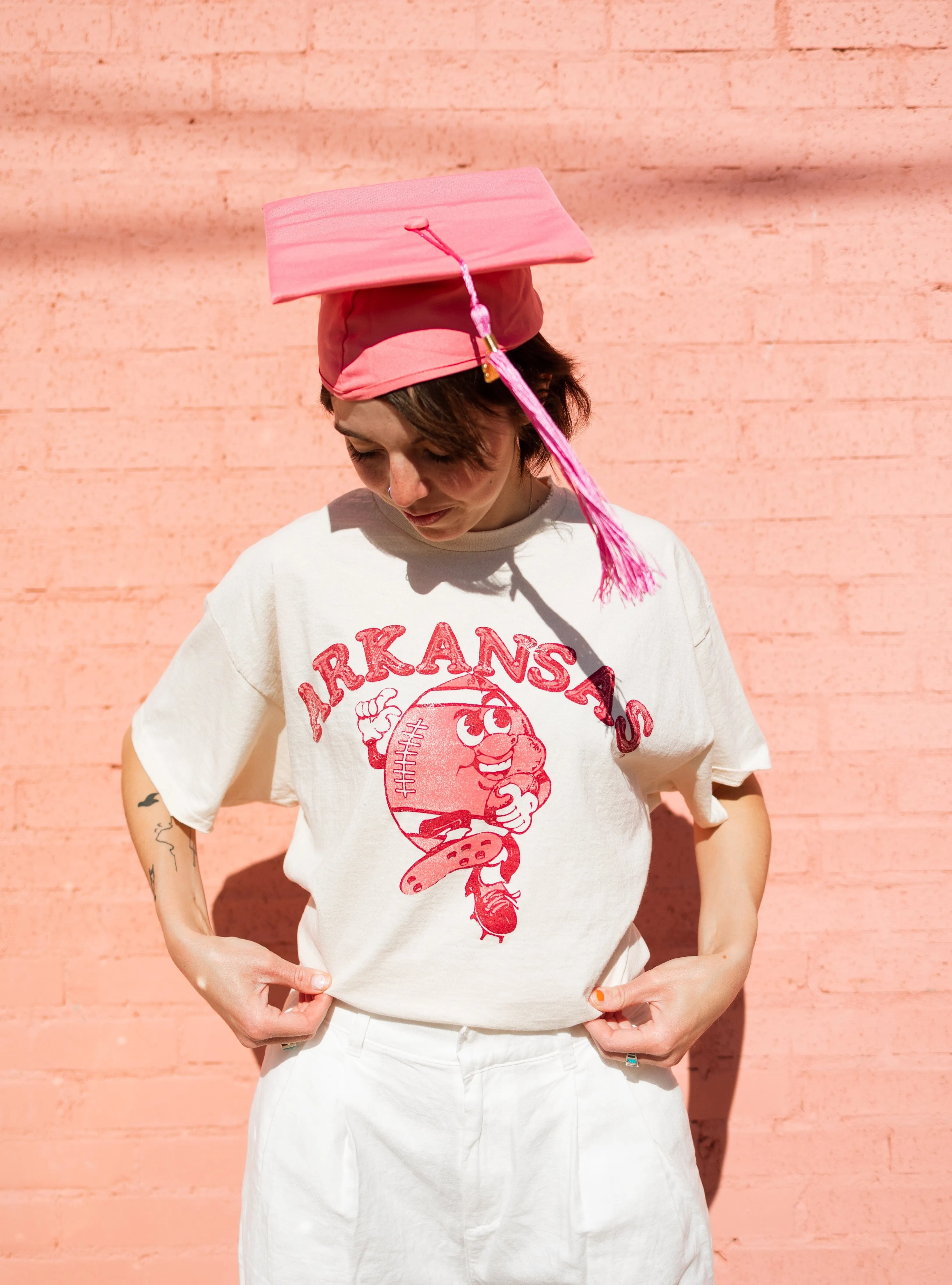 Arkansas Razorbacks Football Run Off White Thrifted Tee