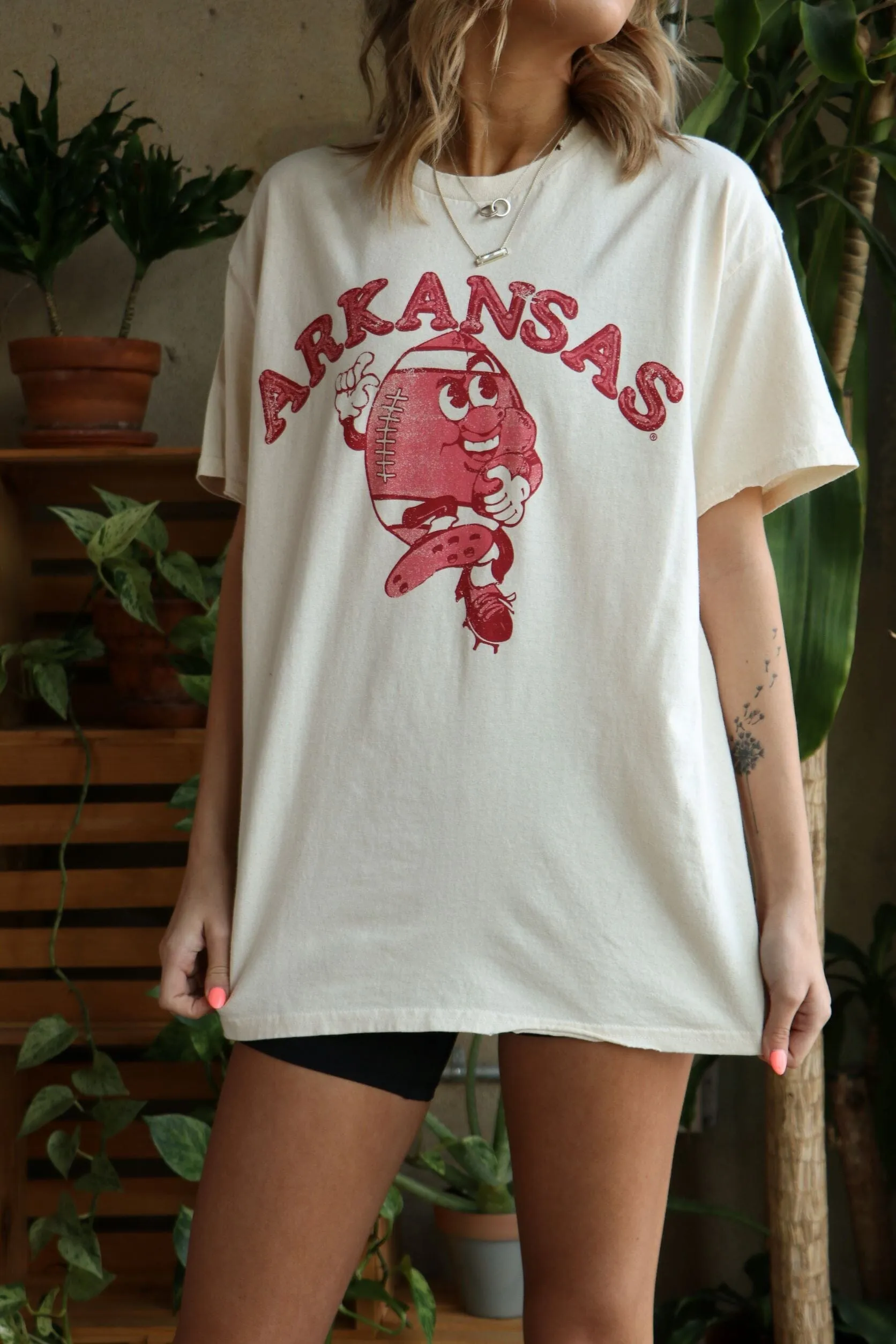 Arkansas Razorbacks Football Run Off White Thrifted Tee