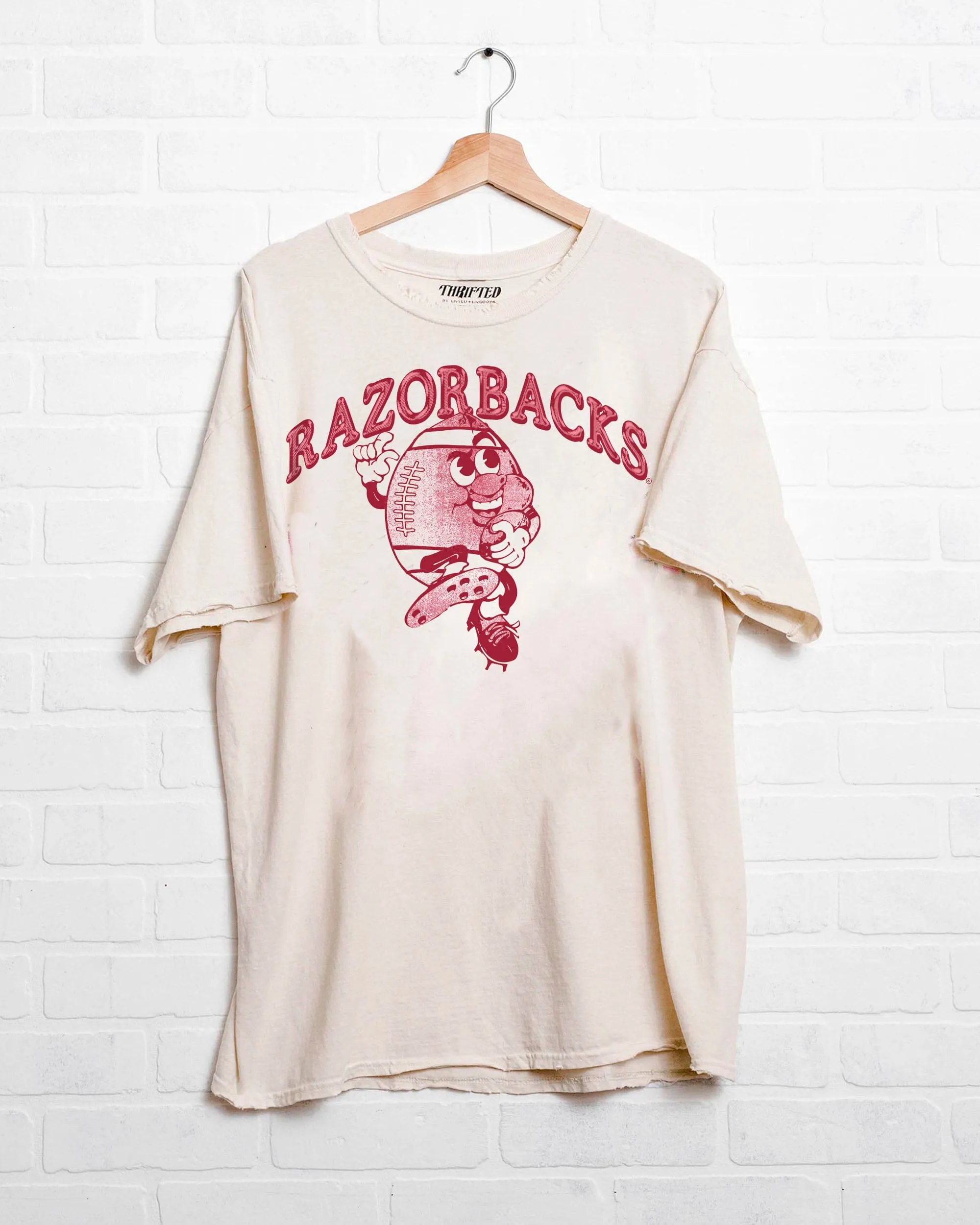 Arkansas Razorbacks Football Run Off White Thrifted Tee