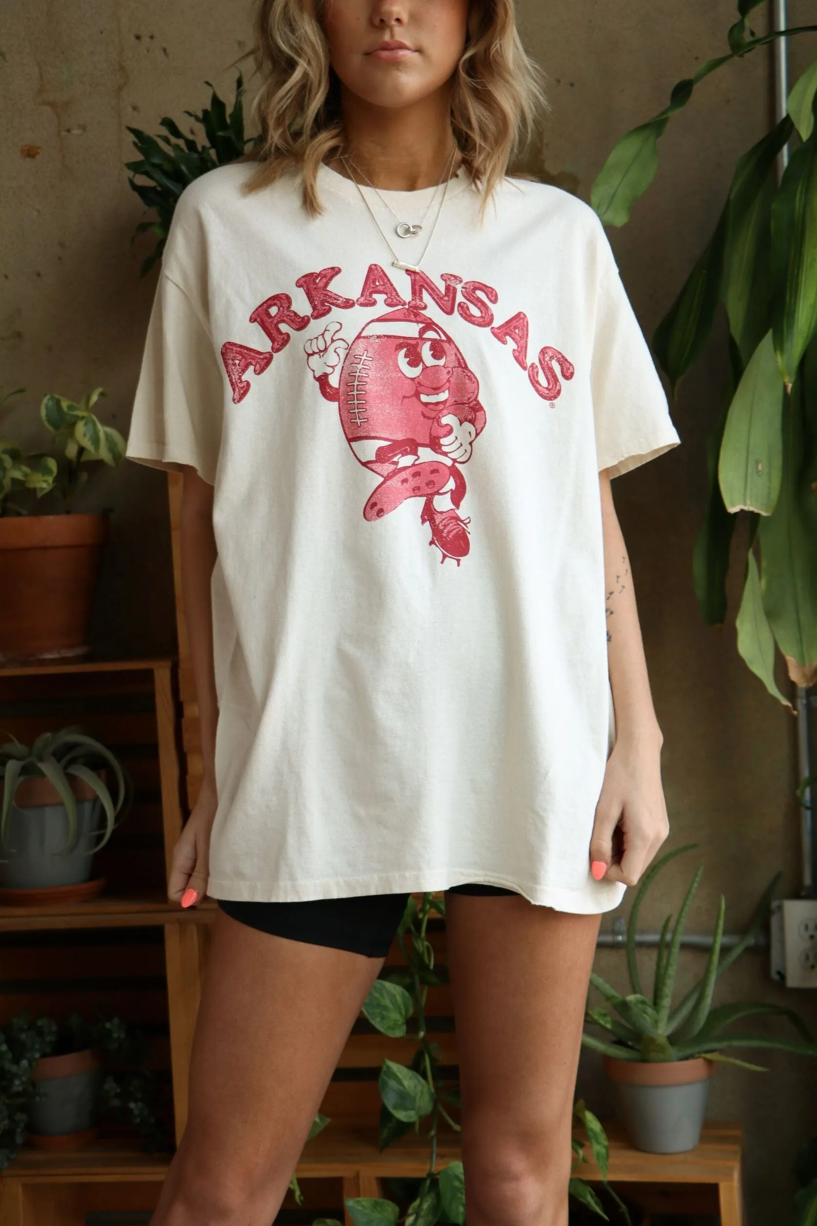 Arkansas Razorbacks Football Run Off White Thrifted Tee