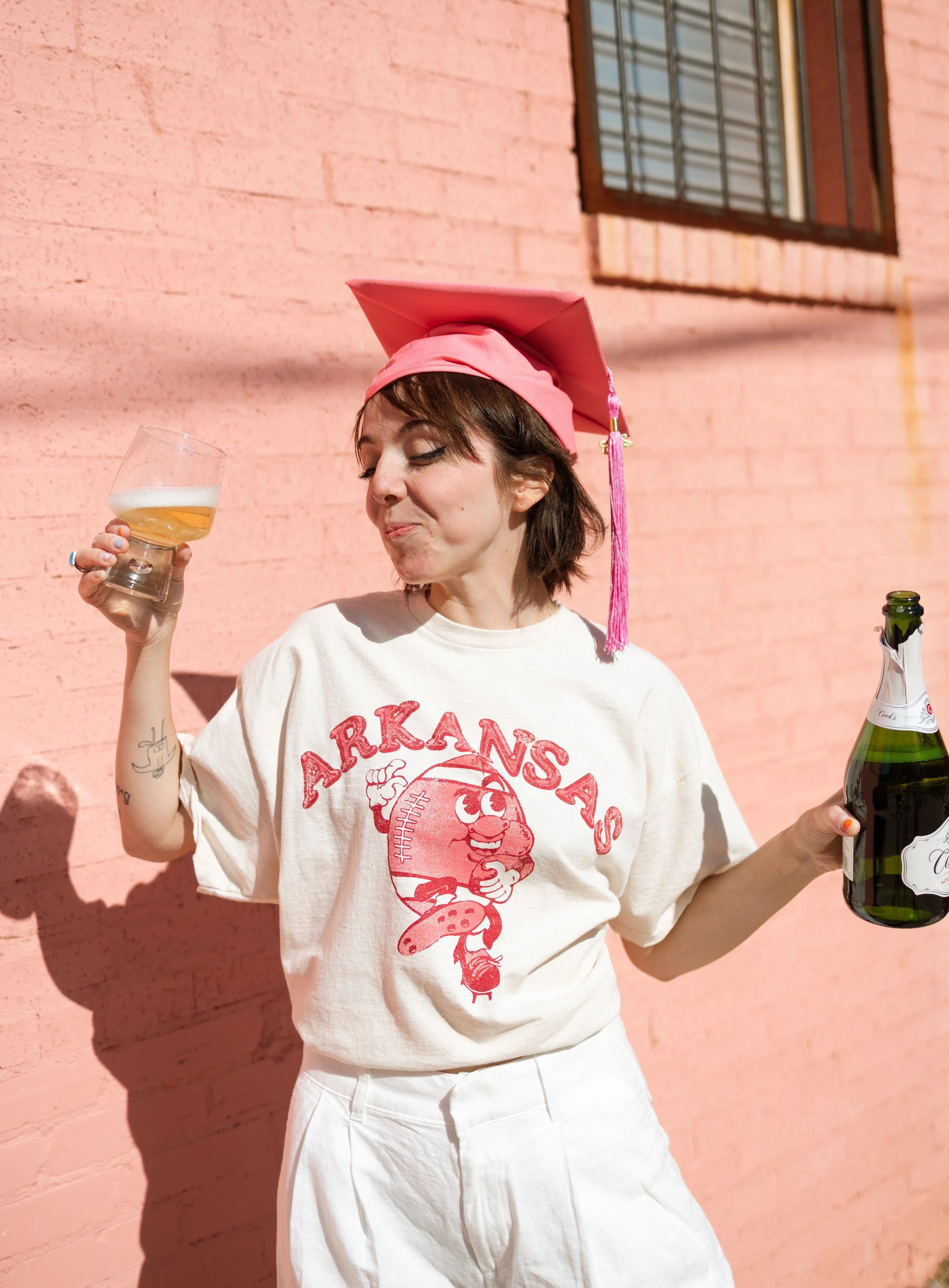 Arkansas Razorbacks Football Run Off White Thrifted Tee