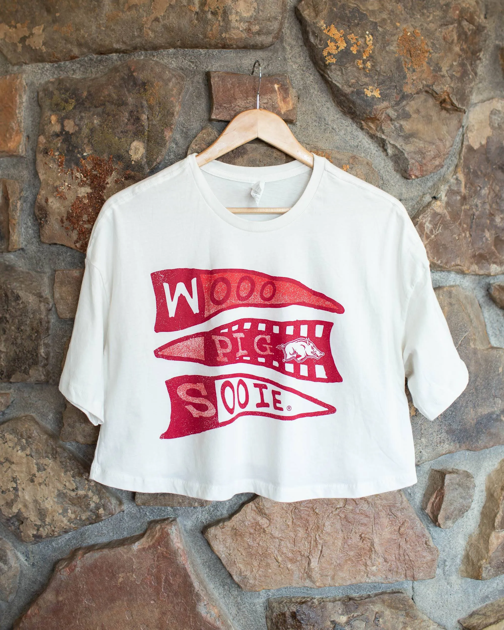 Arkansas Razorbacks Pennant White Cropped Tee