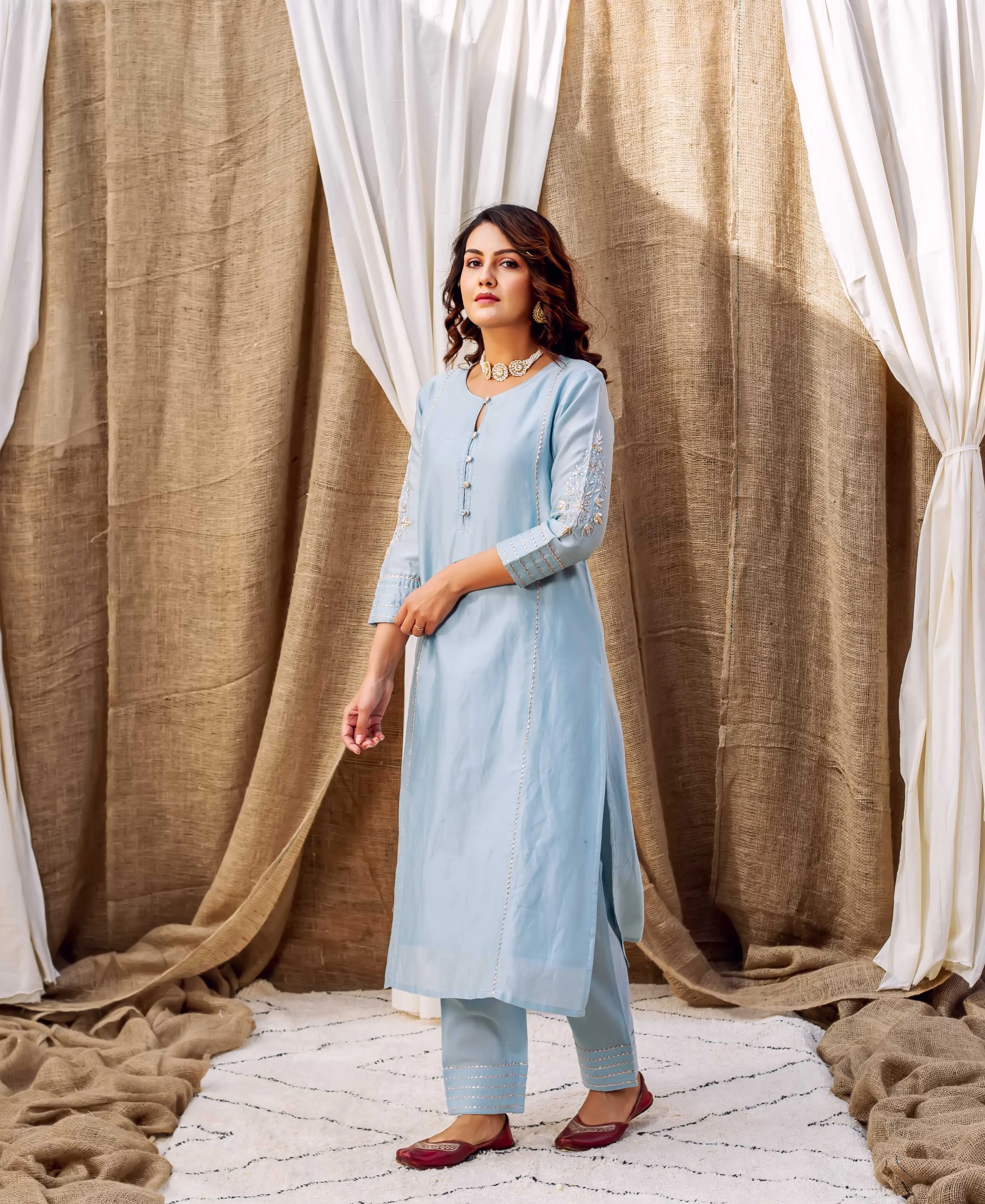 Azure Silk Chanderi Kurta