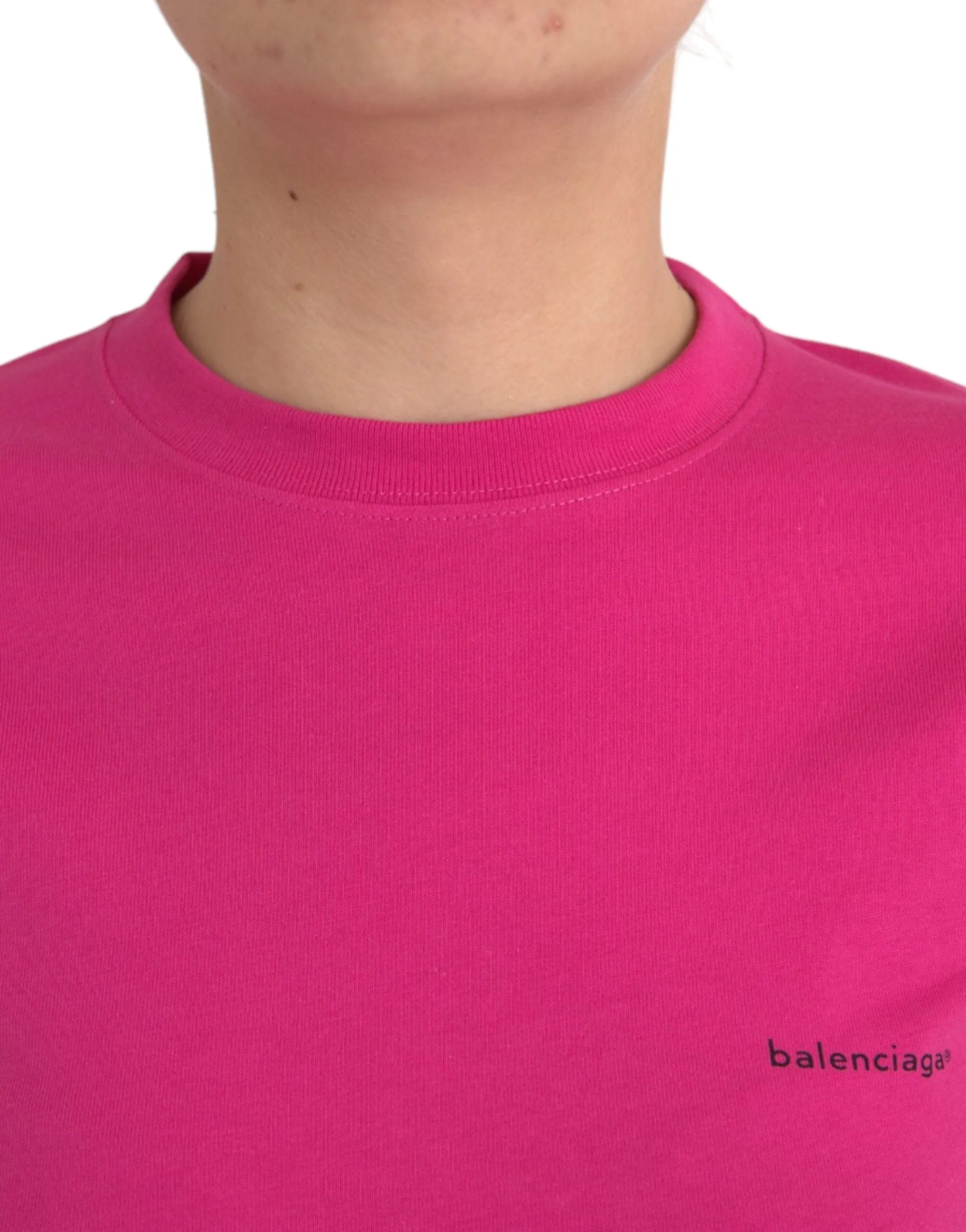 Balenciaga Pink Cotton Crew Neck Short Sleeves Tee Top Women's T-shirt (Pre-Owned)