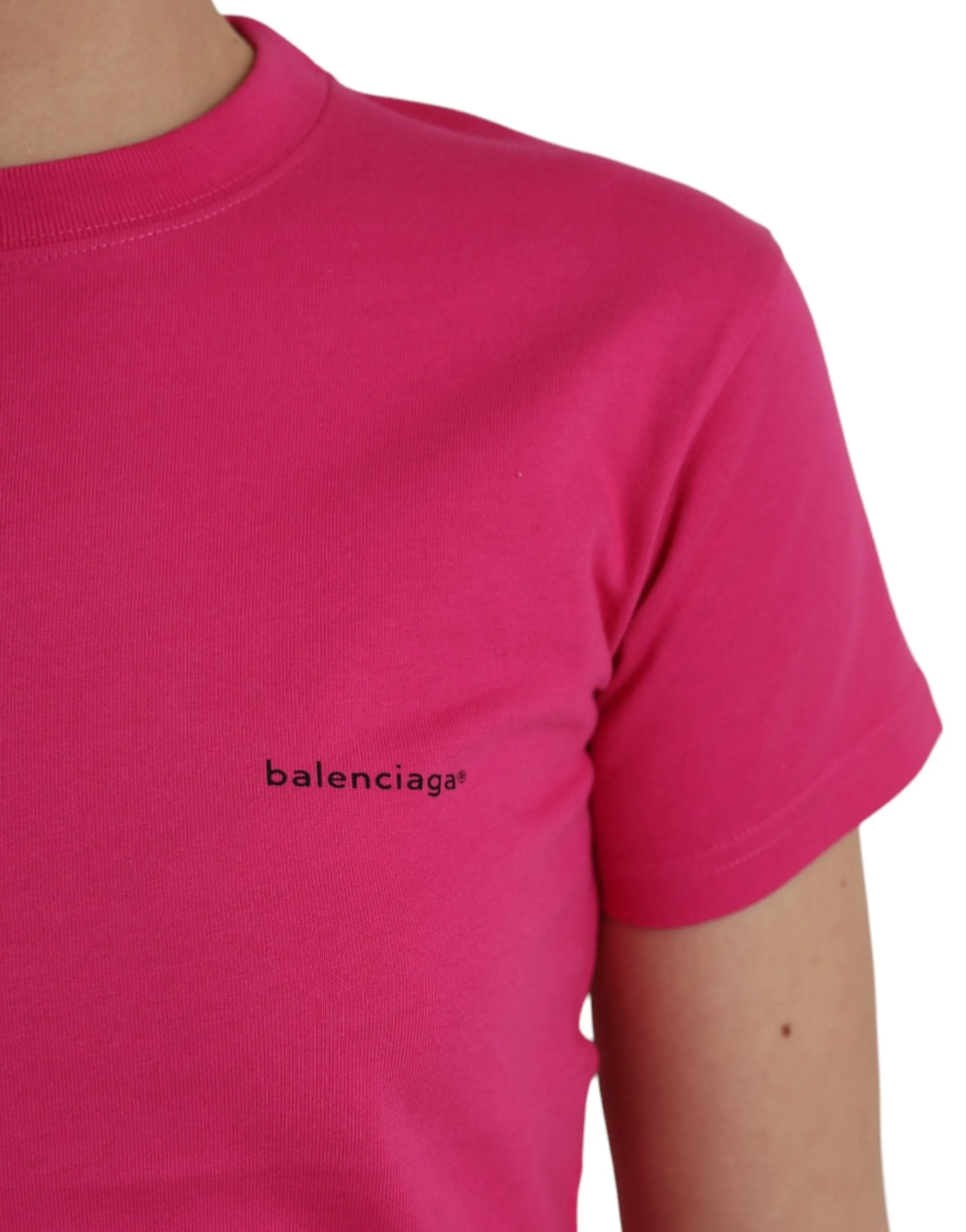 Balenciaga Pink Cotton Crew Neck Short Sleeves Tee Top Women's T-shirt (Pre-Owned)