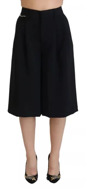 Black High Waist Wide Leg Cropped Trouser Pants