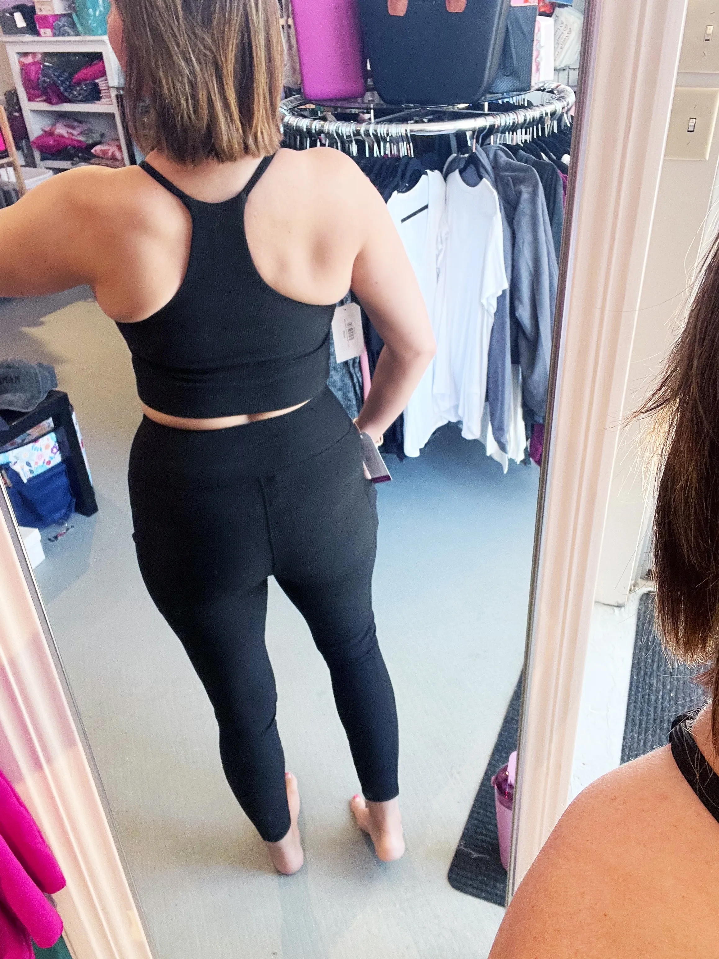 Black Ribbed Yoga Pants with Pockets