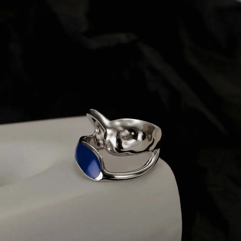 Blue Enamel Enamel Sterling Silver Band Ring