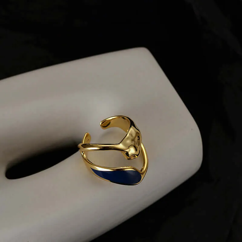 Blue Enamel Enamel Sterling Silver Band Ring