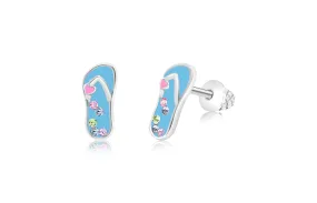 Blue Flip-flop Multicolored Crystal White Gold Palladium Girl's Stud Earring