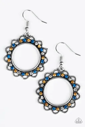 Bring Your Tambourine Multi - Blue and Orange Rhinestone Earrings - Paparazzi Accessories