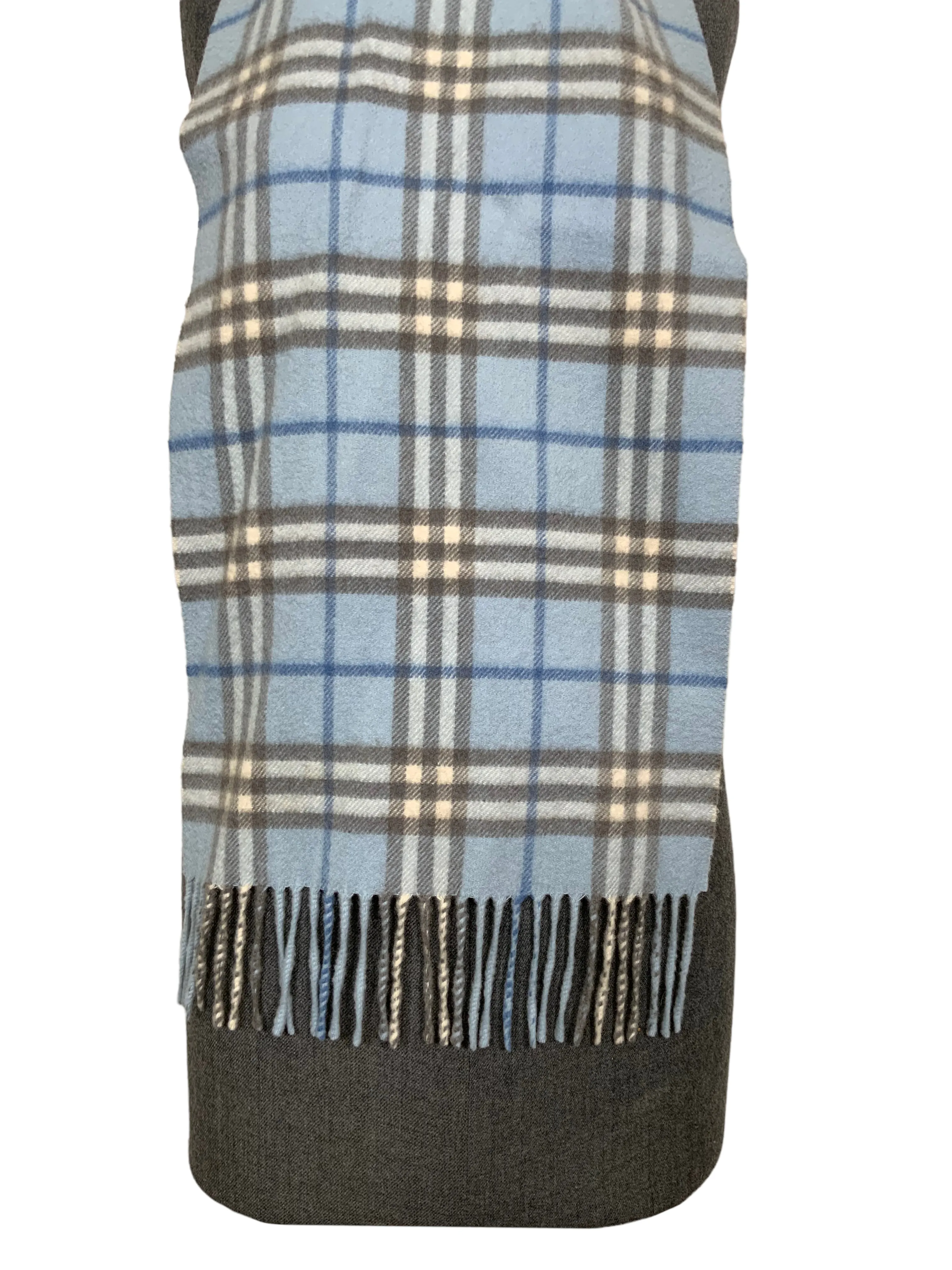 Burberry Checkered Plaid Cashmere Scarf with Fringe