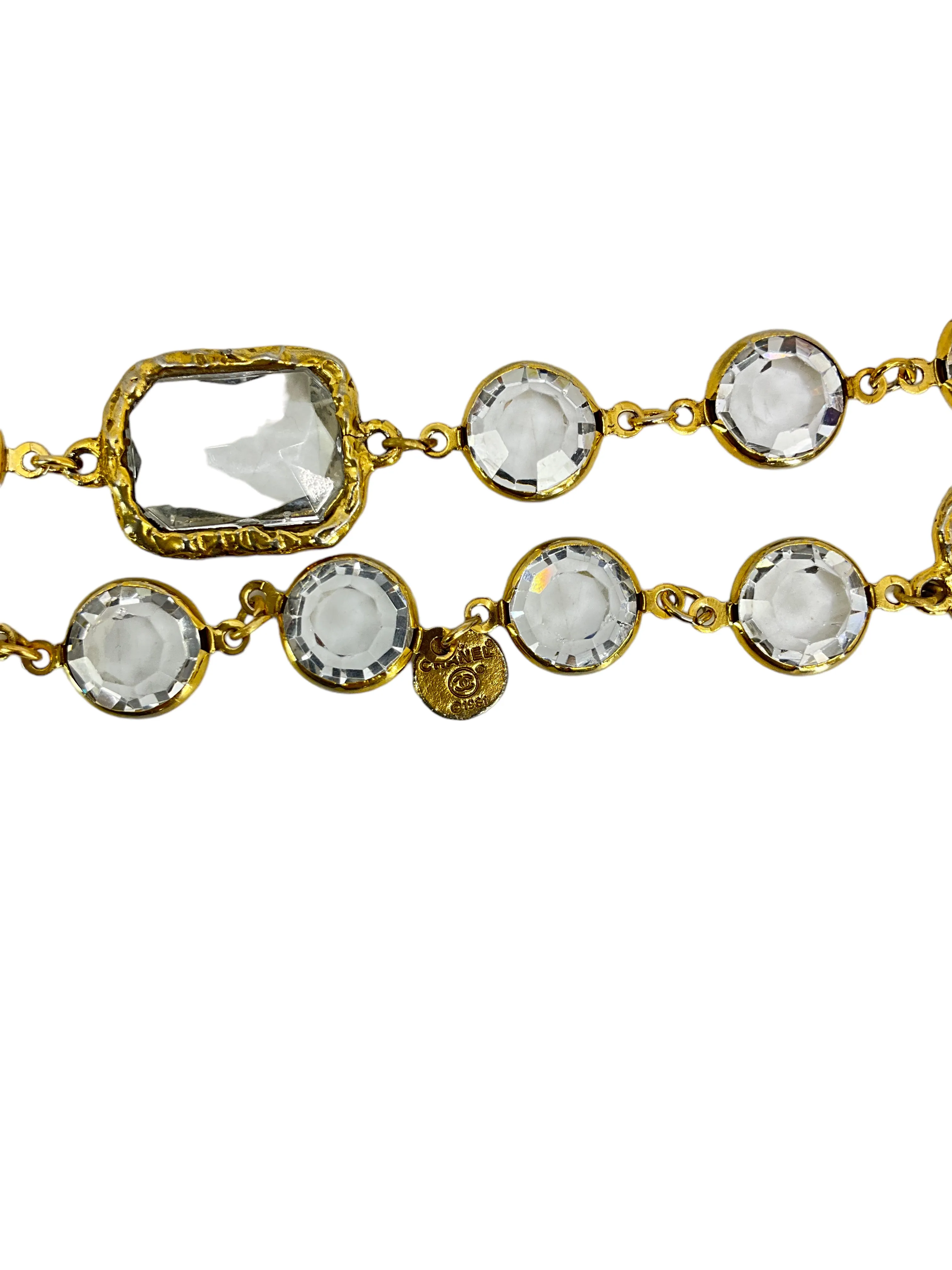 Chanel 1981 Clear Crystal Chicklet Sautoir Necklace