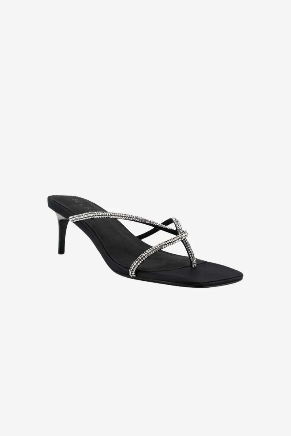 Chrissy Black Crystal Thin Strap Mule Heel