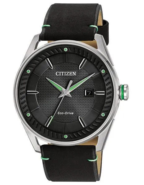 Citizen Eco-Drive Mens DRIVE CTO - Black Dial & Strap - Green Accents - Date