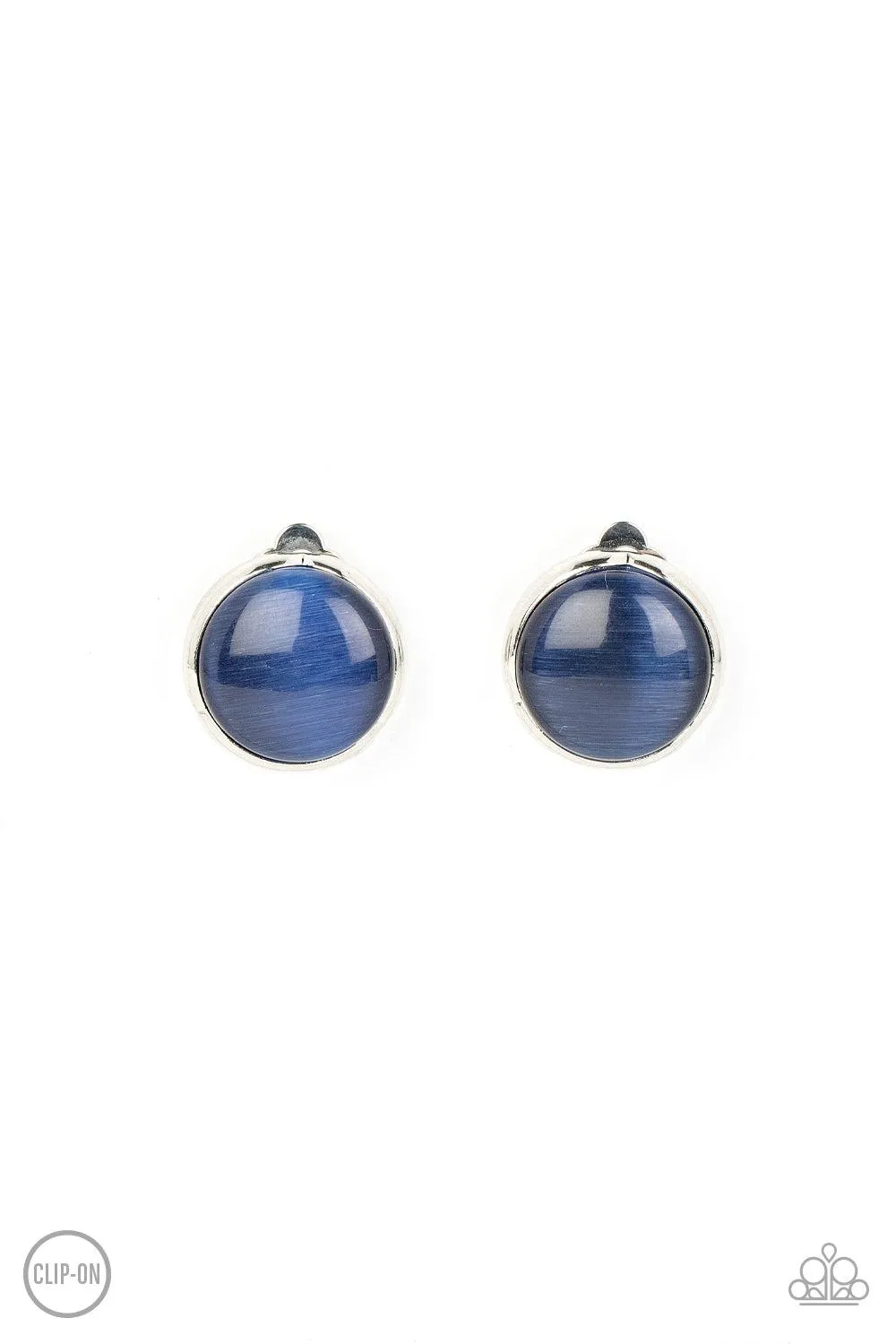 Cool Pools Blue Cat's Eye Stone Clip-On Earrings - Paparazzi Accessories