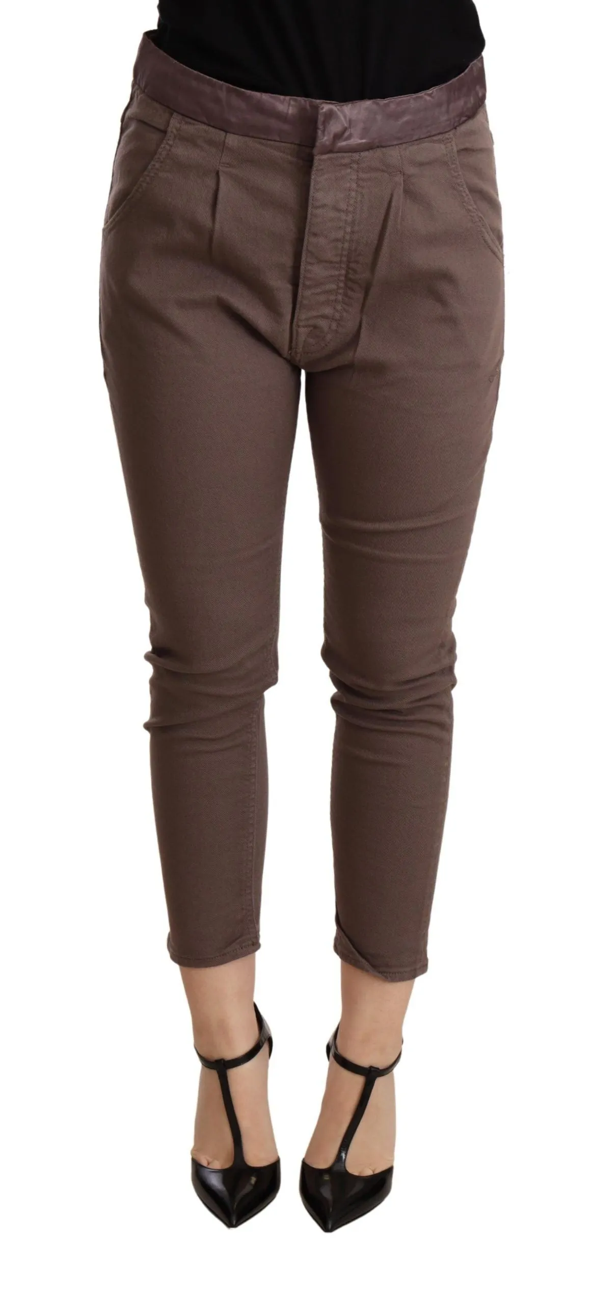 CYCLE Chic Brown Skinny Mid Waist Cropped Women's Pants