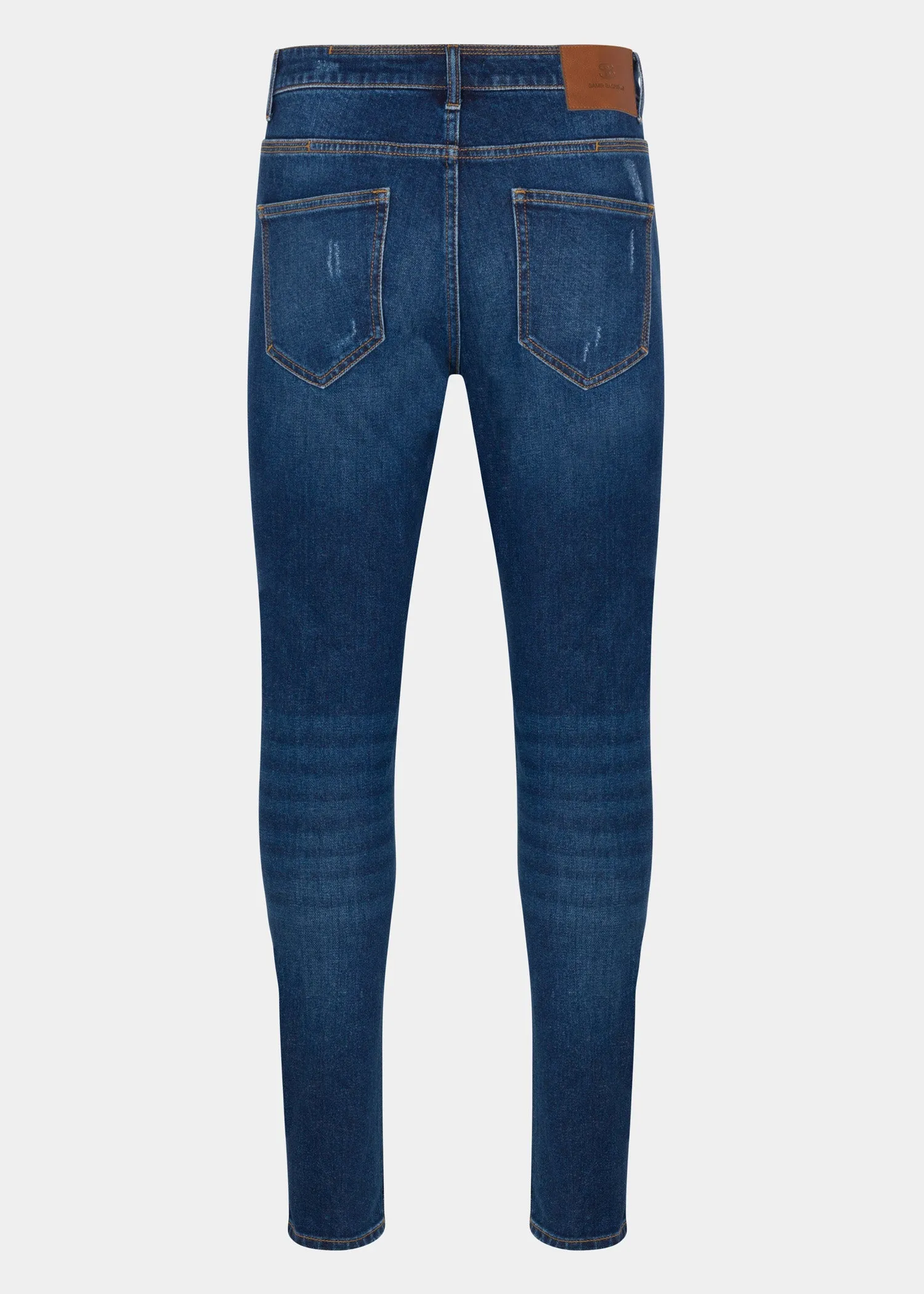 Dark Blue Distressed Slim Fit Jeans