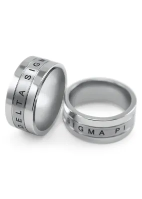 Delta Sigma Pi Tungsten Ring with founding date and crest