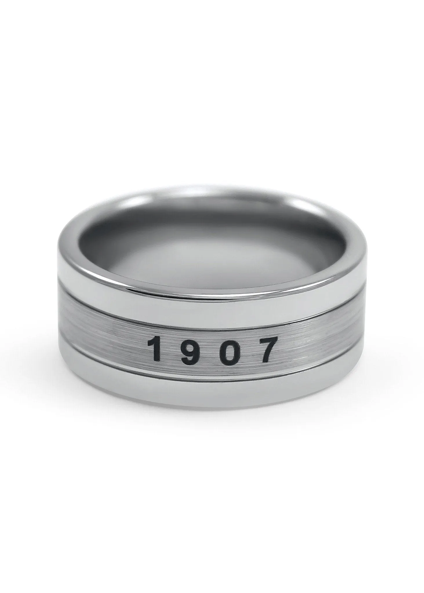 Delta Sigma Pi Tungsten Ring with founding date and crest