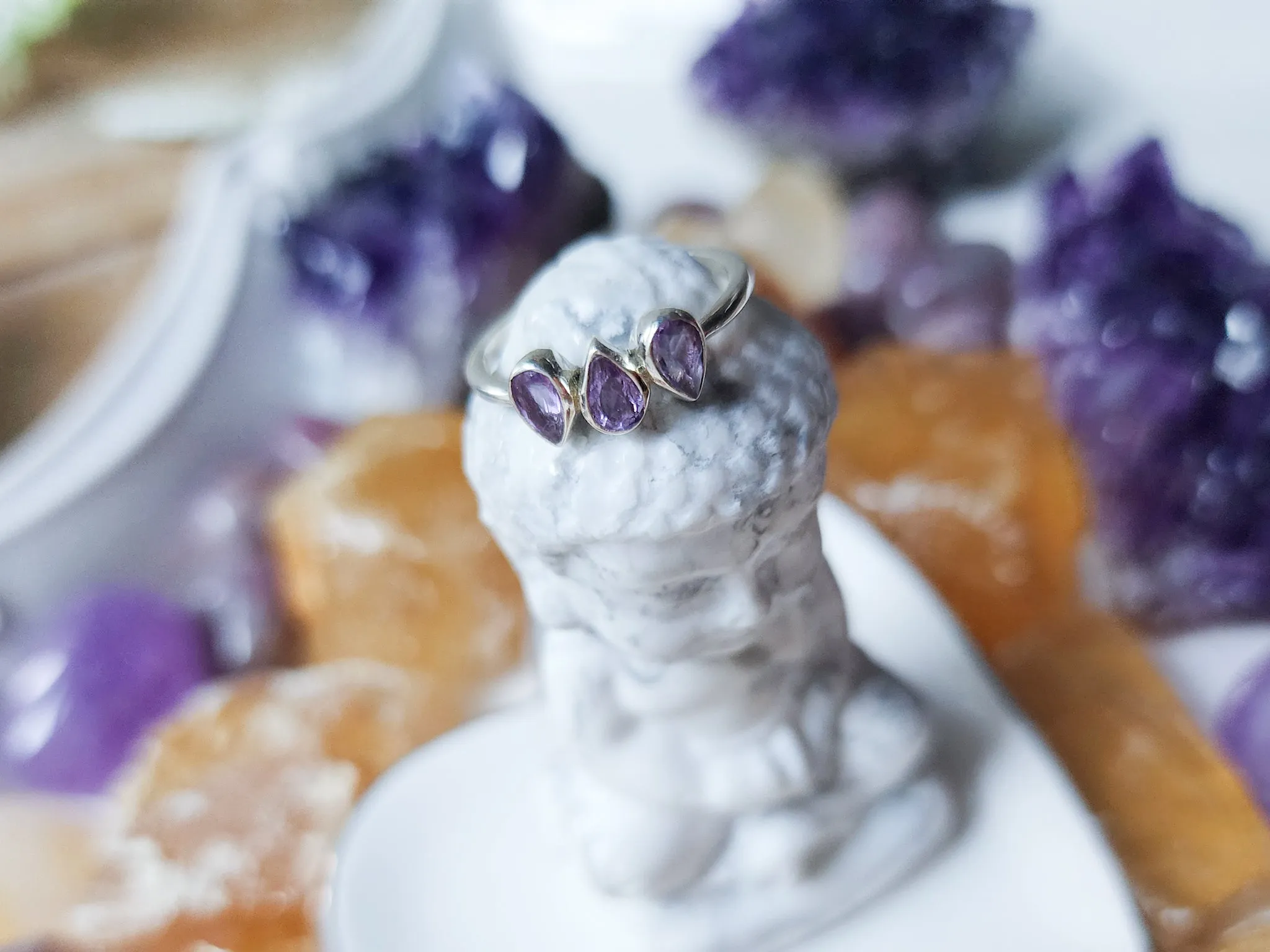 Dew Drop Dainty Sterling Ring || Amethyst