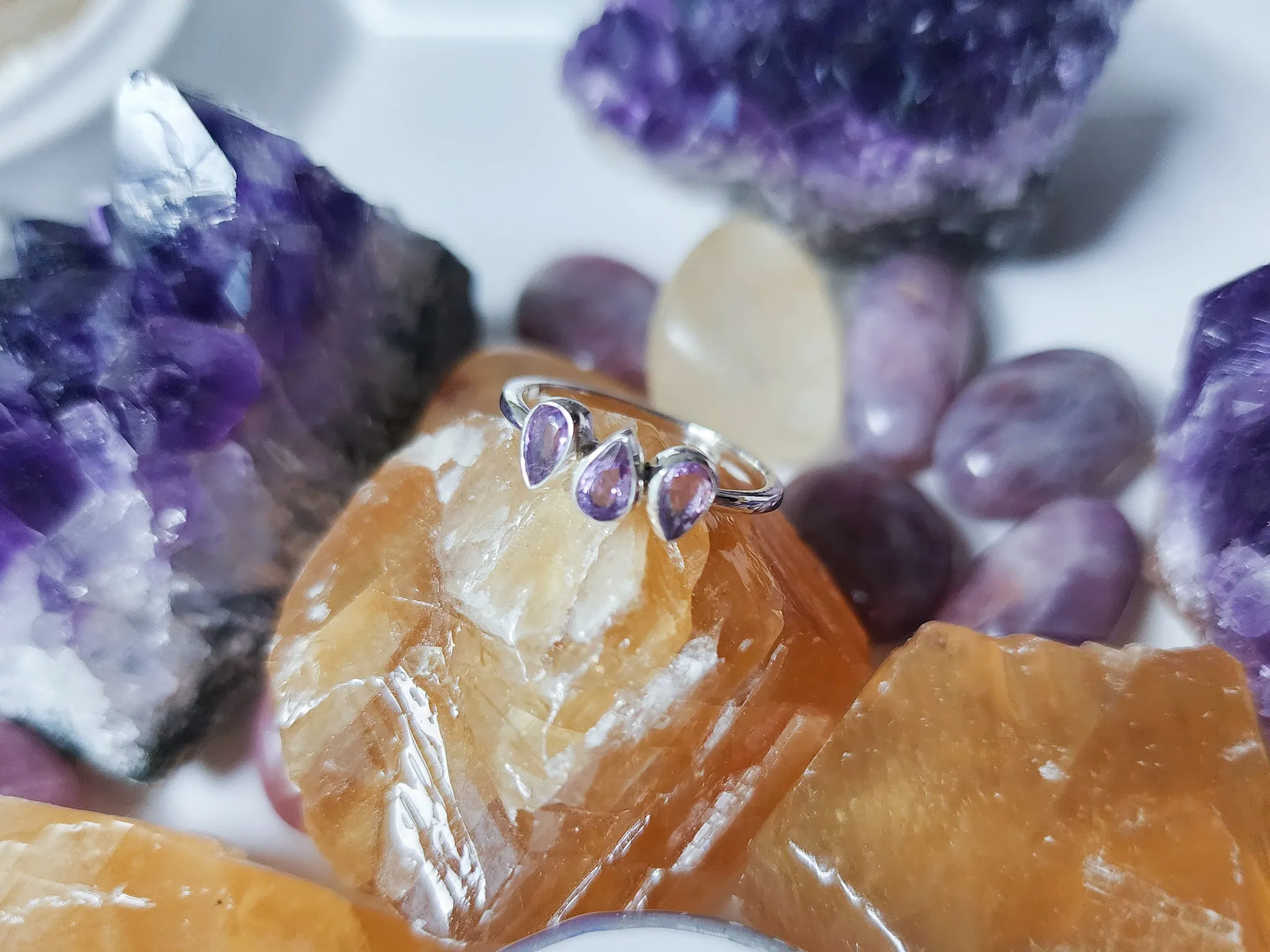 Dew Drop Dainty Sterling Ring || Amethyst