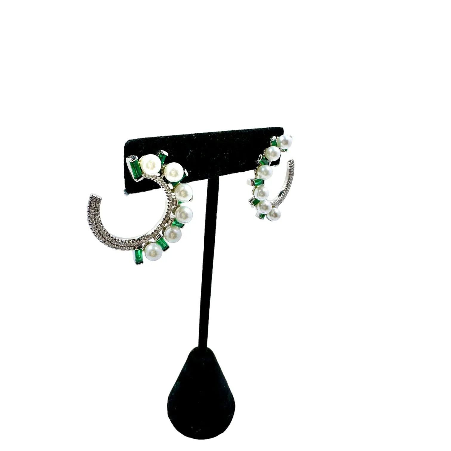 Donna Green Emerald Pearl Hoop Earrings