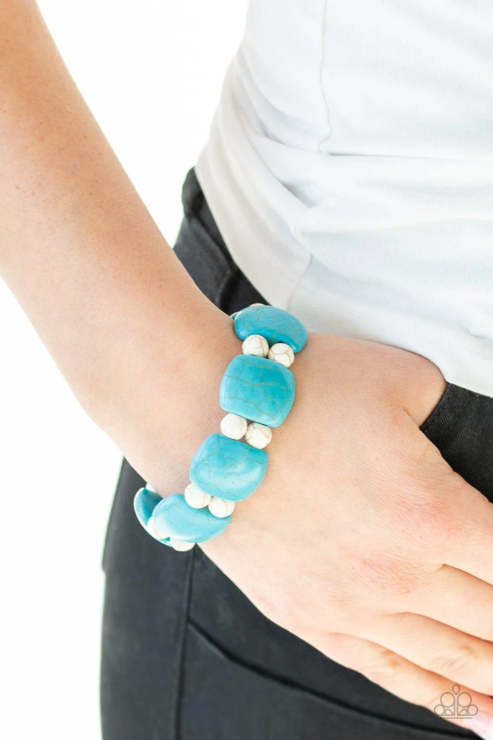 Don't Be So Nomadic Turquoise Blue and White Stone Bracelet - Paparazzi Accessories