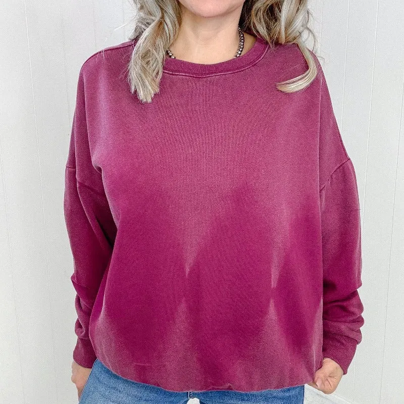 Easel Burgundy Bleach Washed Long Sleeve Pullover