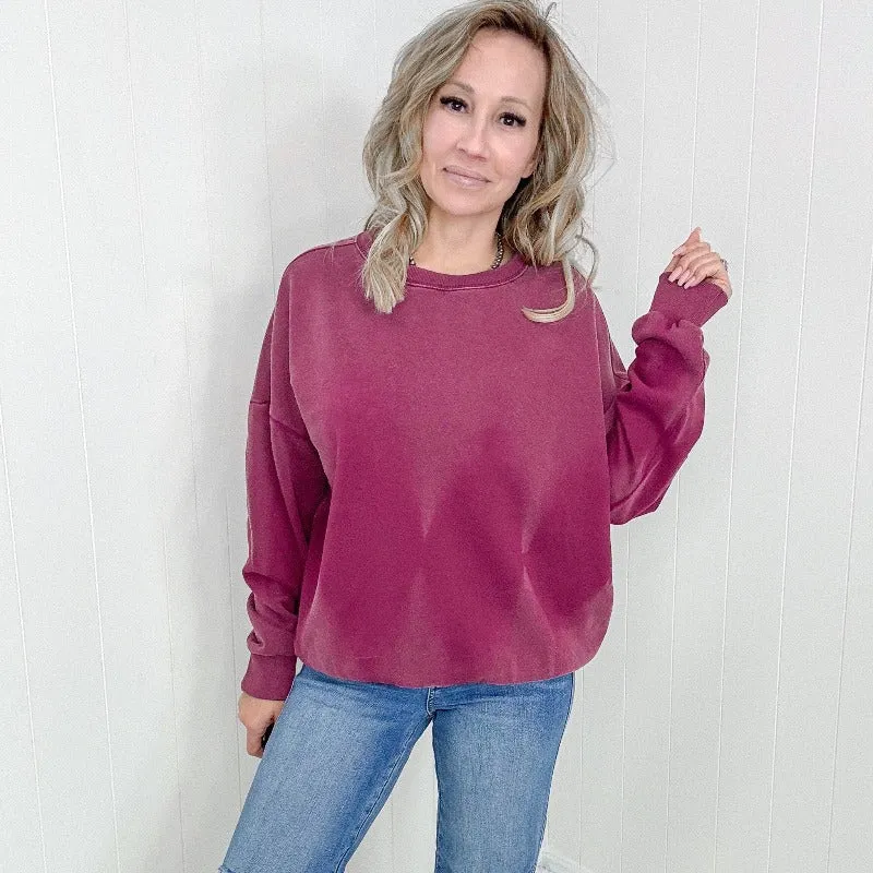 Easel Burgundy Bleach Washed Long Sleeve Pullover