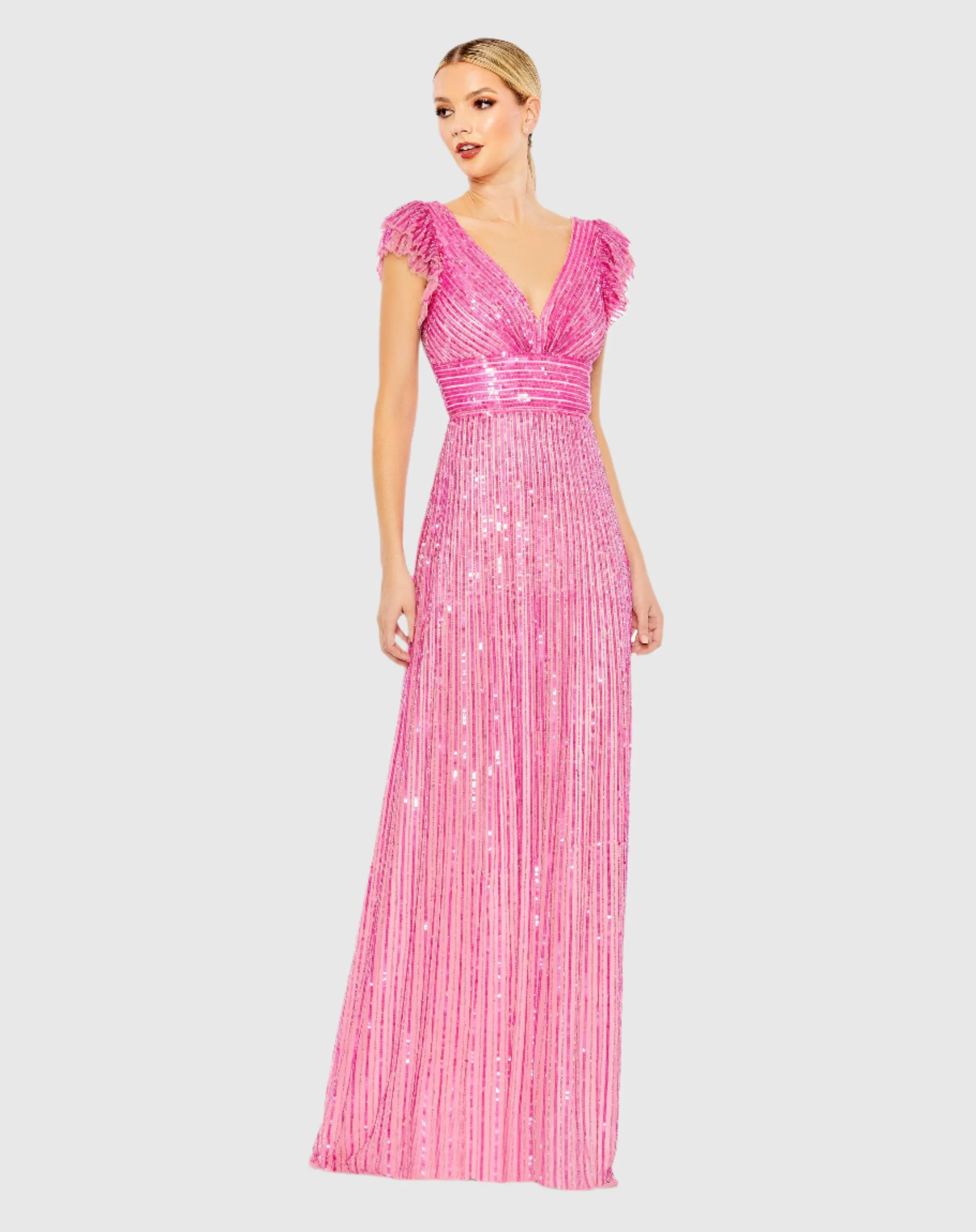 Embellished Flutter Cap Sleeve A Line Gown