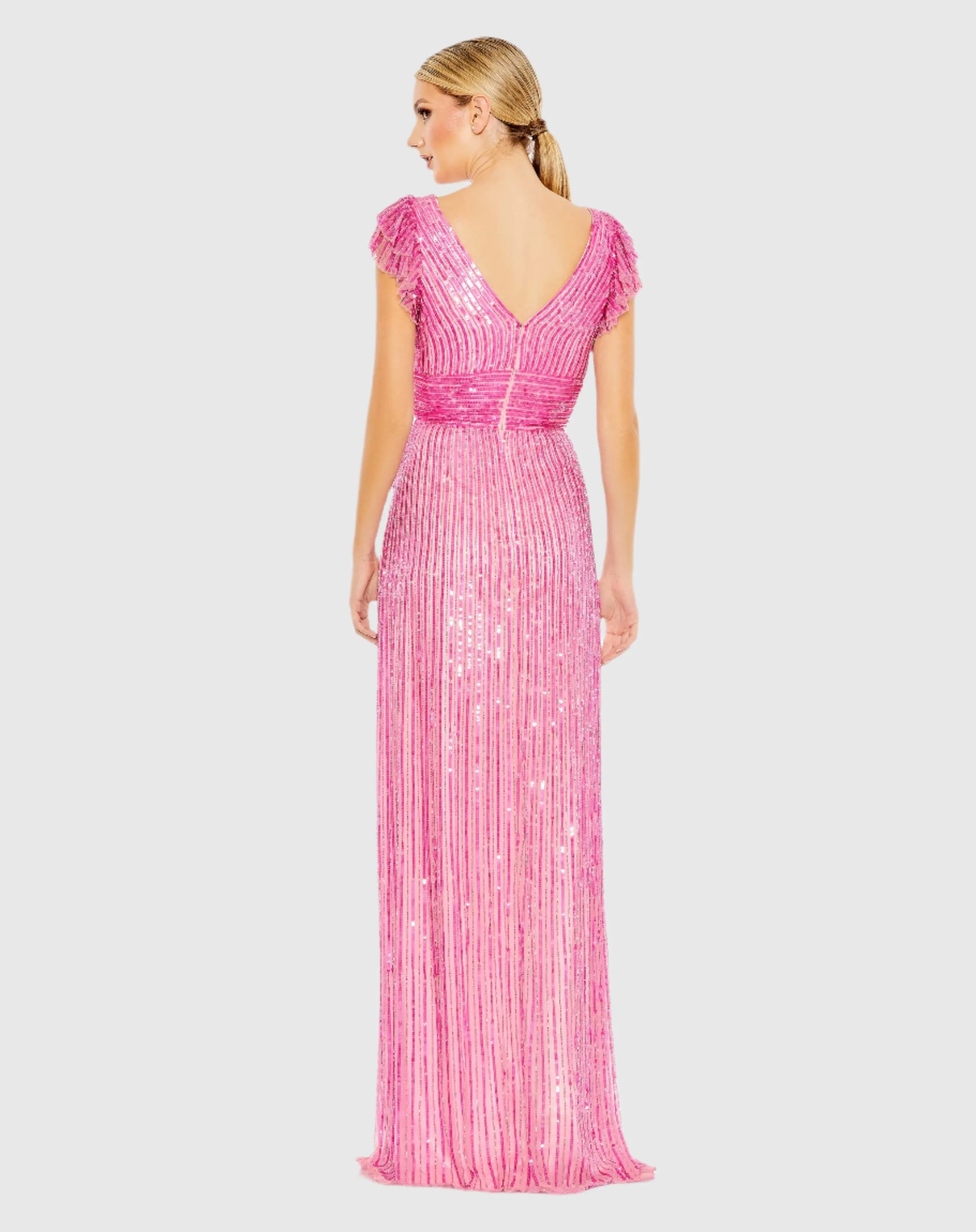 Embellished Flutter Cap Sleeve A Line Gown