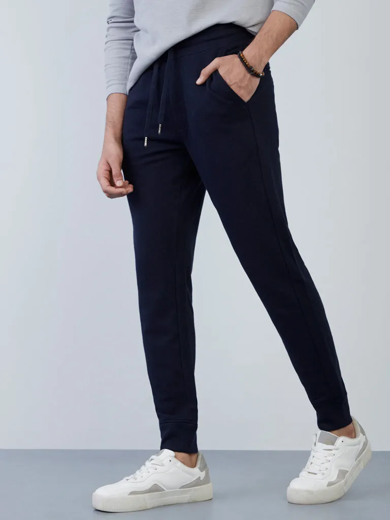 ETA Navy Knit-Textured Slim-Fit Mid-Rise Joggers