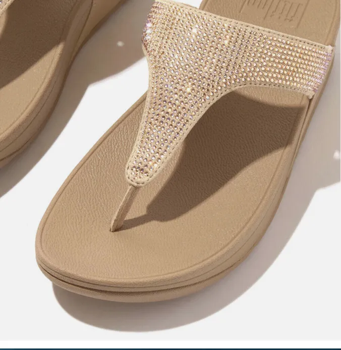 FitFlop Lulu Crystal Toe-Post Sandals | Latte Beige   Black