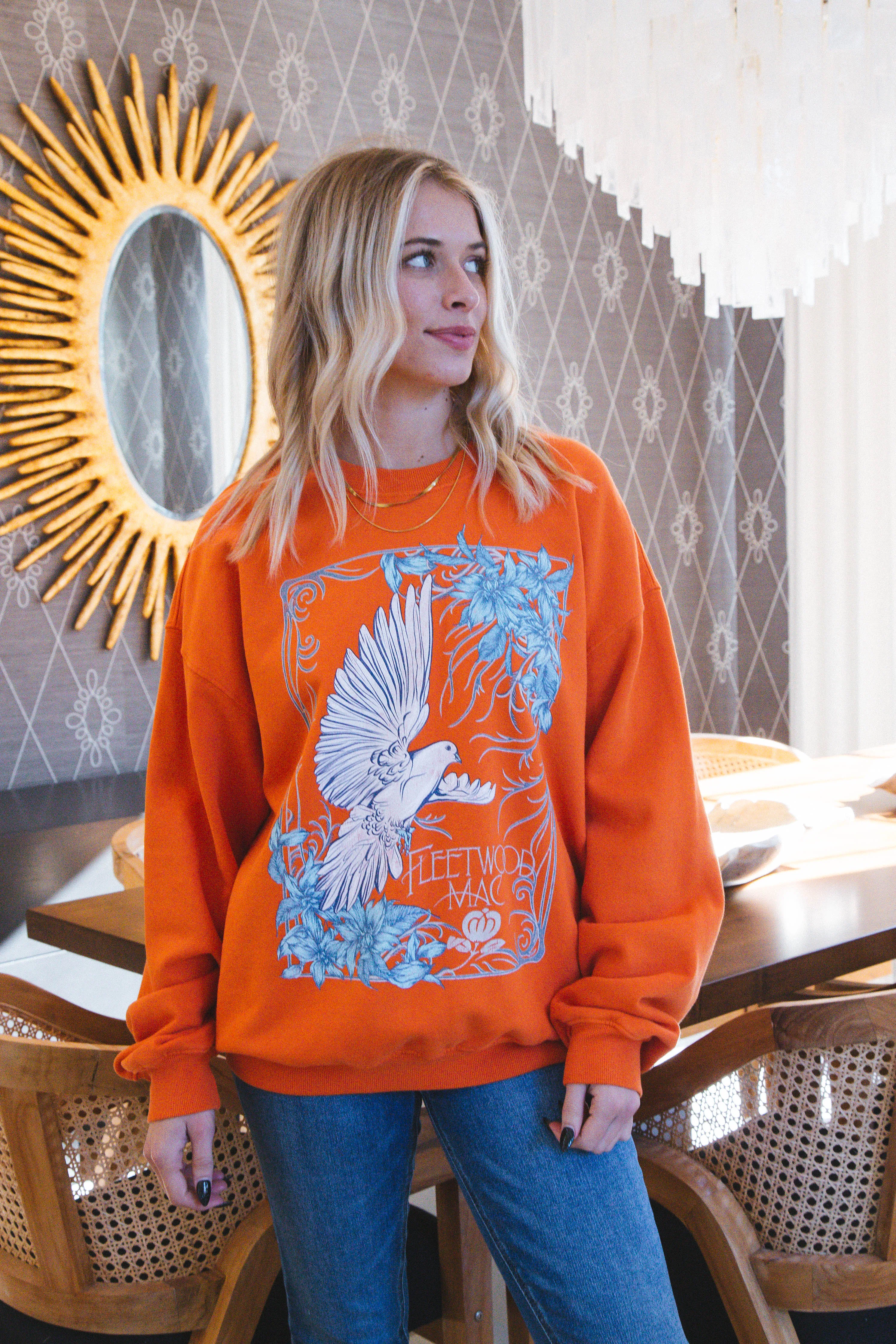 Fleetwood Mac Dove BF Crew Sweatshirt, Tangerine | Daydreamer