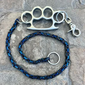 Four Finger Wallet Chain - Black & Blue Daytona Deluxe - W/ Polished Four Finger Ring - WCK25D